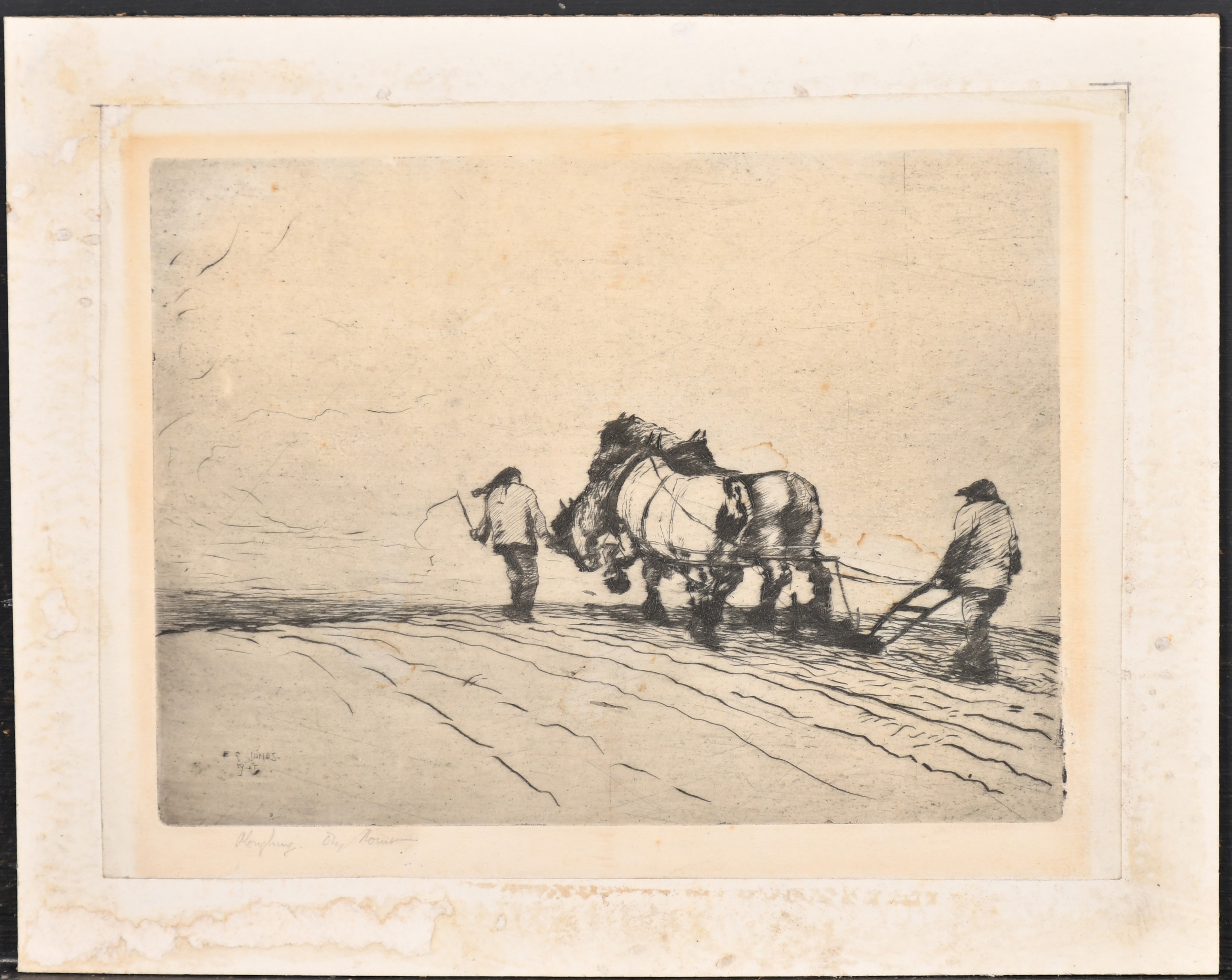 F Jones (19th Century) British. "Ploughing", Drypoint, Inscribed in pencil, unframed 6" x 8" (15.2 x - Image 2 of 13