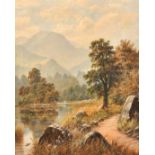 George Dawson (19th-20th Century) British. "Highland Scene with Lake", Oil on canvas, Signed, and