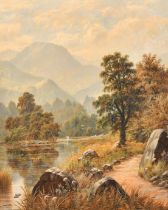 George Dawson (19th-20th Century) British. "Highland Scene with Lake", Oil on canvas, Signed, and
