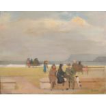 Thomas James Carr (1909-1999) Irish. Seated Figures on the Sea Front, Oil on panel, Signed, 12.75" x