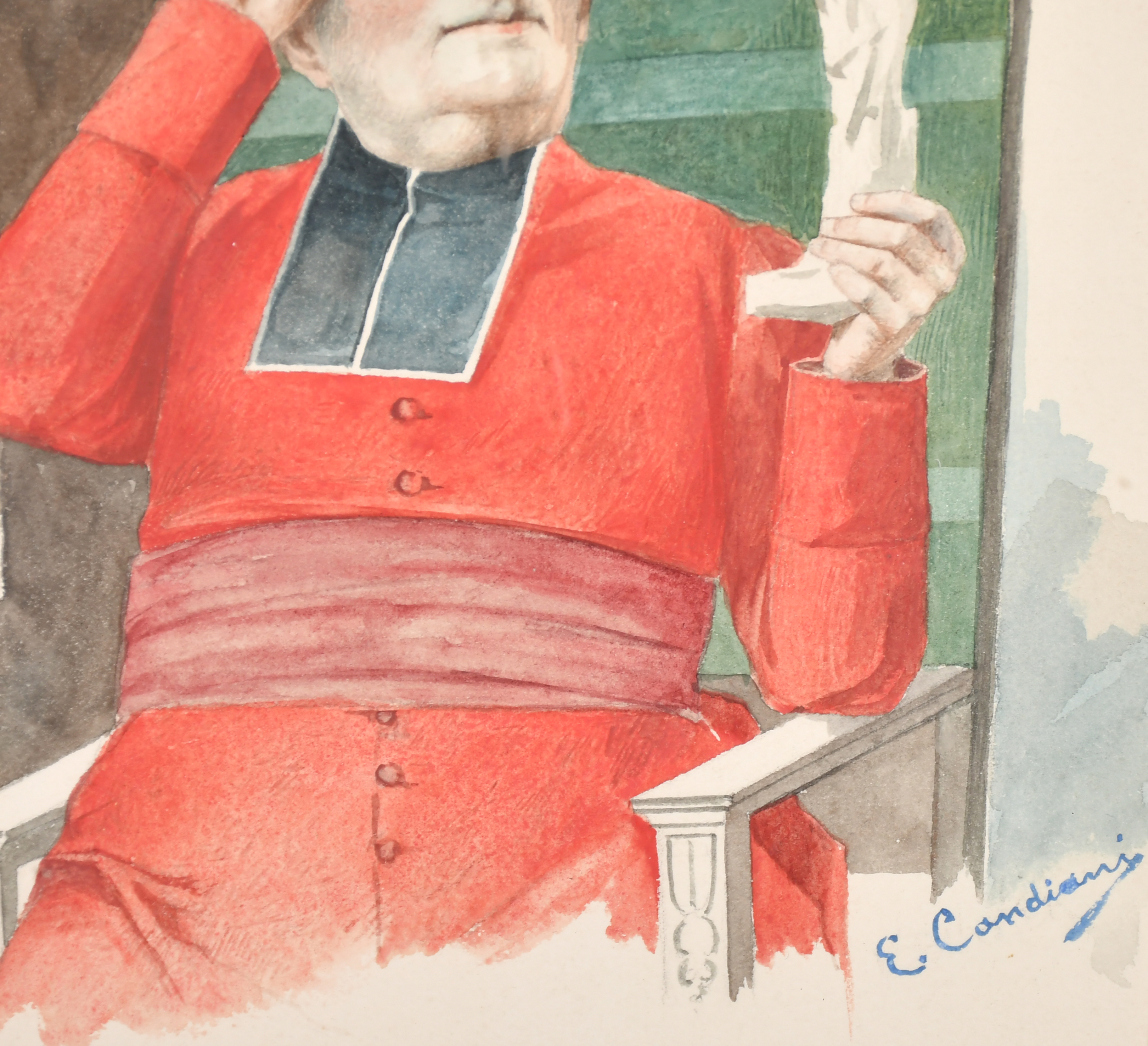 Ernesto Candiani (19th-20th Century) Italian. Portrait of a Cardinal Admiring a Statue, Watercolour, - Image 3 of 4
