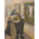 Early 20th Century European School. Viewing The Exhibition, Pastel, 16" x 12.5" (40.6 x 31.8cm)