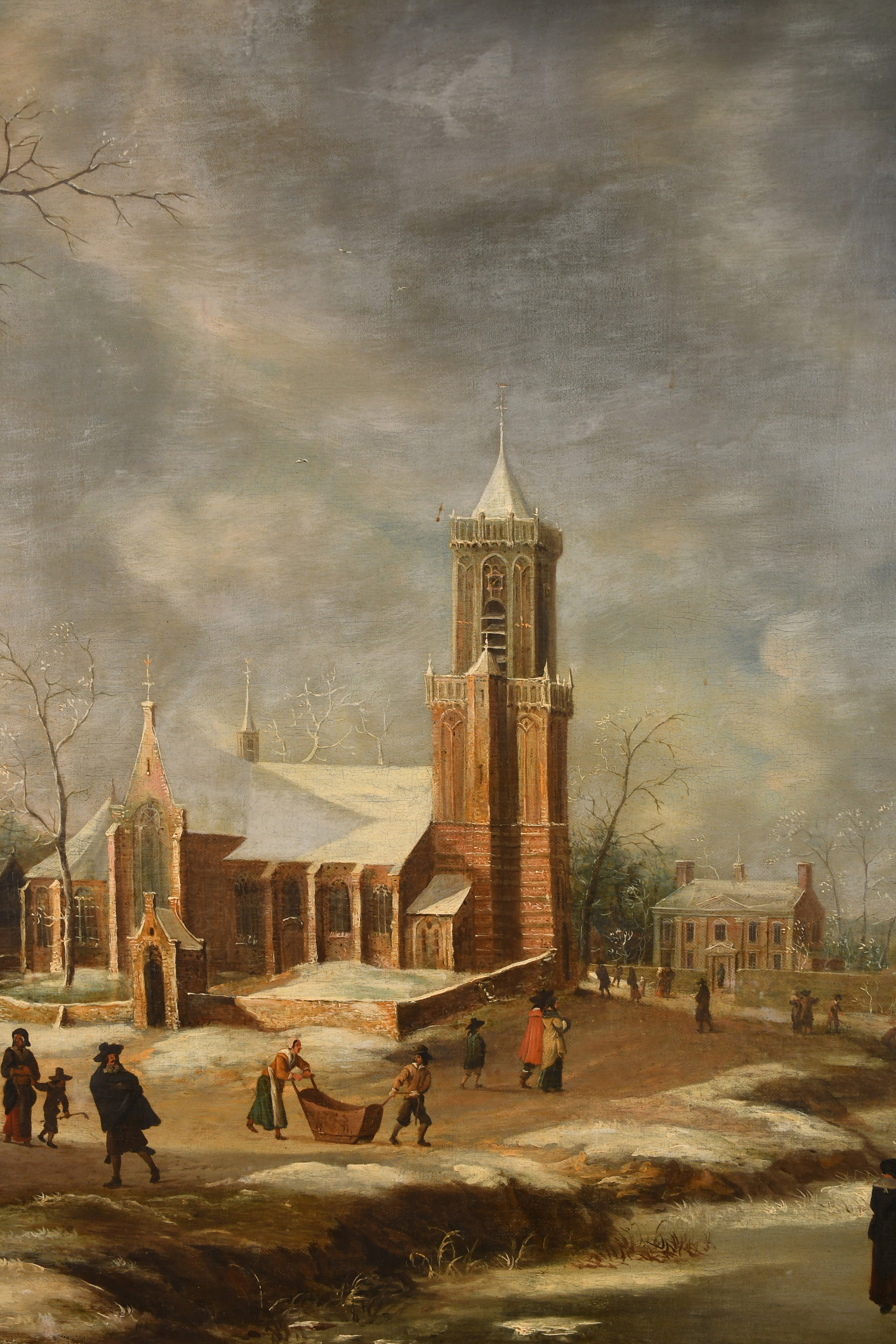 Manner of Abraham Beerstraaten (1643-1666) Dutch. A Winter Scene with Figures Skating, a church - Image 4 of 7