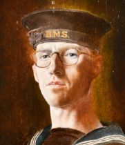 Noel Ellis (1917-1988) British. Self Portrait in Naval Uniform, Oil on extended board, 14" x 12" (