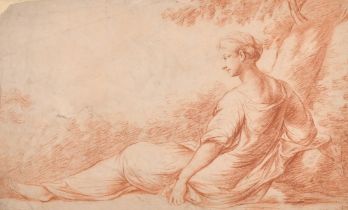 18th Century French School. A Reclining Classical Lady, Sanguine, 9.5" x 15.25" (24.2 x 38.8cm)