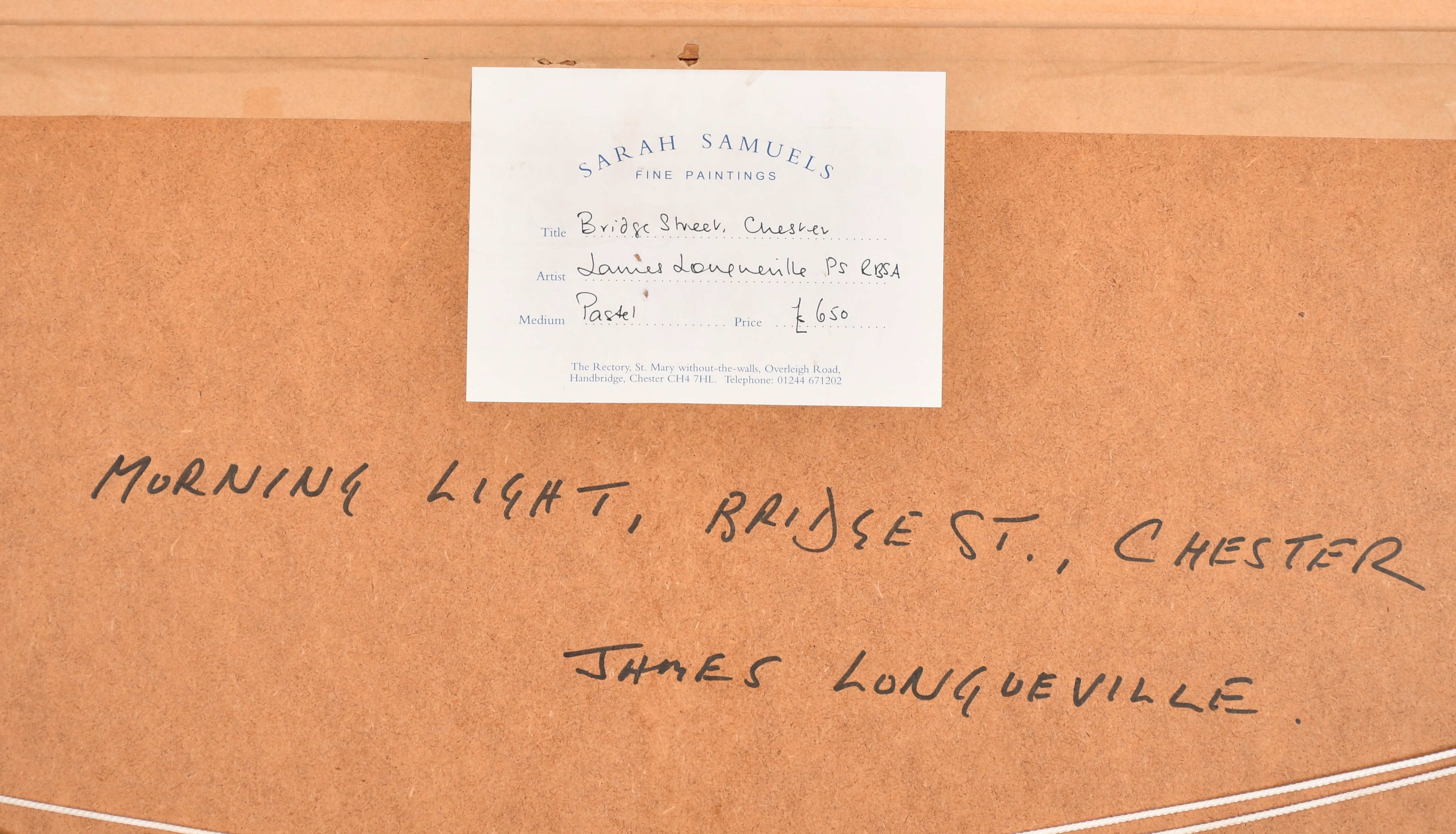 James Longueville (1942- ) British. "Morning Light, Bridge Street, Chester", Pastel, Signed, and - Image 4 of 5