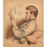 Charles West Cope (1811-1890) British. Study of a Man Reading a Book, Coloured chalks, Signed with