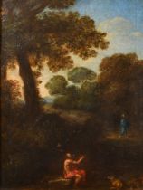 Circle of Pier Francesco Mola (1612-1666) Italian. Figures in a Wood, Oil on panel, Indistinctly