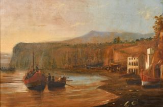 Early 19th Century European School. A Boat Coming into Harbour, Oil on board, In a maple frame, 10.