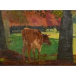 Richard Cotton Carline (1896-1980) British. Cow Under a Copper Beech, Oil on panel, Signed and dated