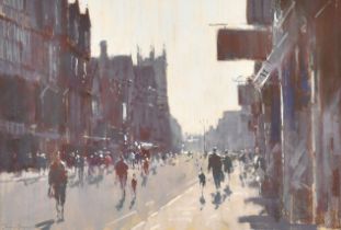 James Longueville (1942- ) British. "Morning Light, Bridge Street, Chester", Pastel, Signed, and