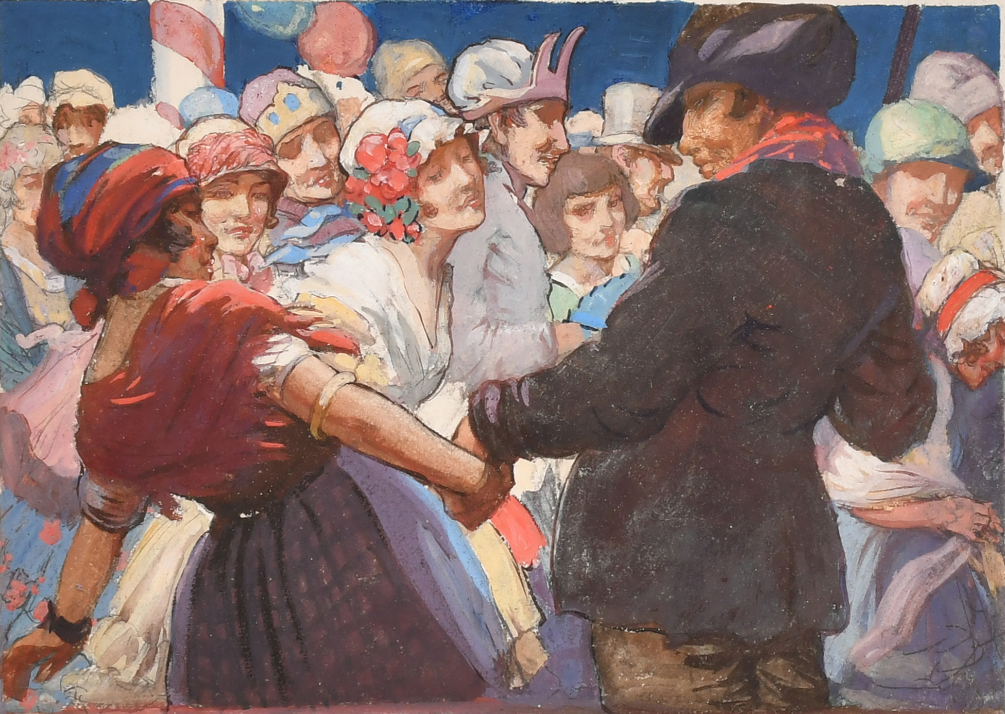 Circle of Frank Brangwyn (1867-1956) British. Figures at a Fair, Watercolour, 5.25" x 7.5"