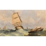 Circle of William McAlpine (19th-20th Century) British. A Shipping Scene in Choppy Waters, Oil on