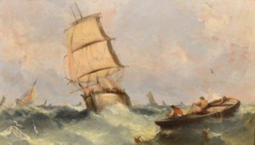 Circle of William McAlpine (19th-20th Century) British. A Shipping Scene in Choppy Waters, Oil on