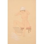 Raphael Kirchner (1876-1917) British. A Seated Nude, Watercolour and pencil, 16" x 10.5" (40.6 x