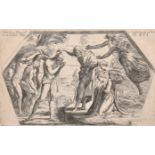 Orazio Borgianni (1574-1616) Italian. "The Baptism of Christ" after Raphael, Etching, 5.5" x 9" (