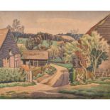 Ethelbert White (1891-1972) British. "Farmyard Scene", Watercolour, Signed, and inscribed on a label