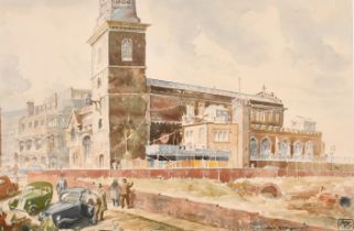 Hugh McKenzie (1909-2005) British. "All Hallows by The Tower", Watercolour, Signed with studio stamp