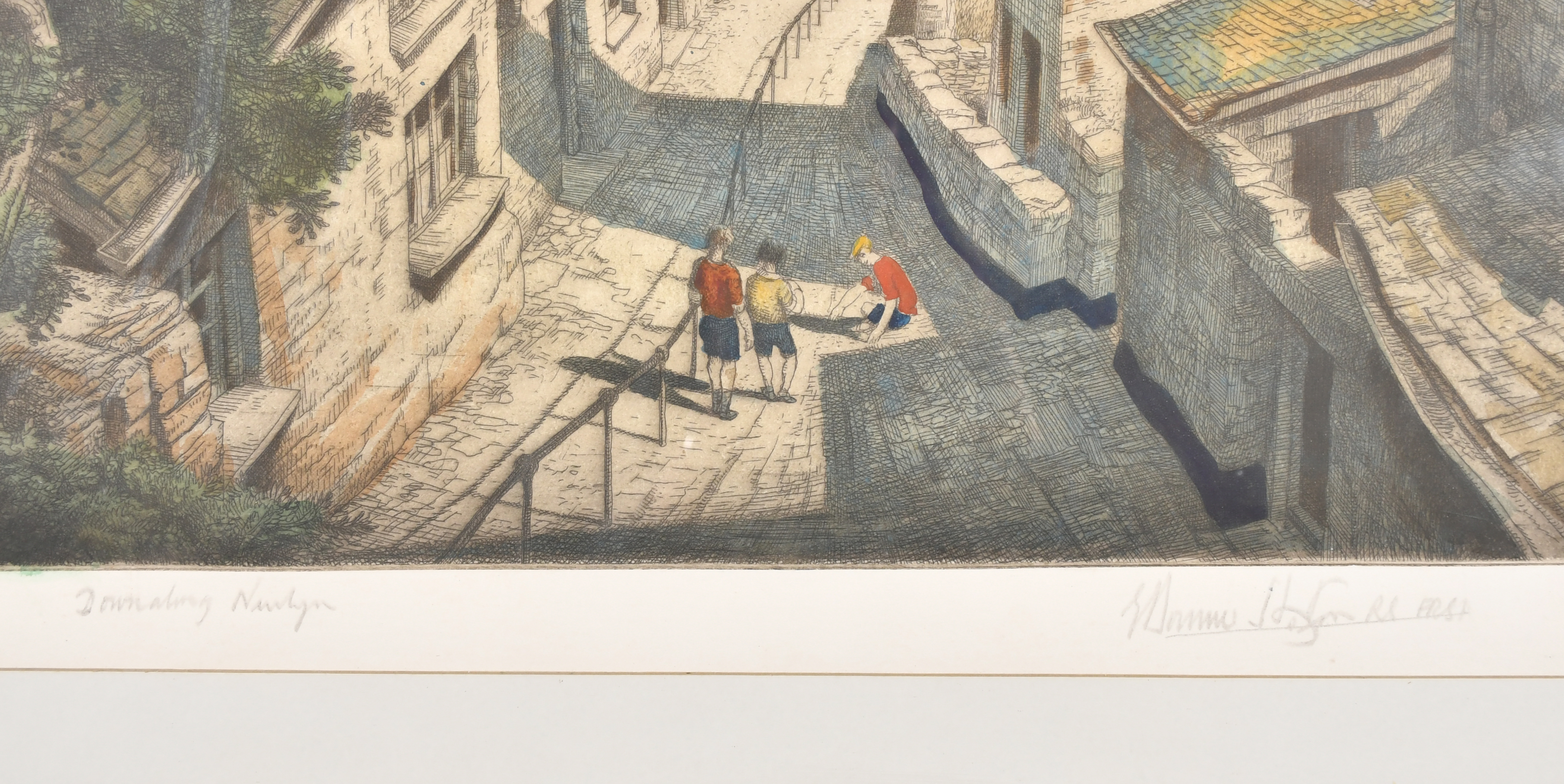 Edward Bouverie Hoyton (1900-1988) British. "Downalong Newlyn", Coloured etching, Signed and - Image 3 of 4