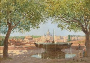 Antonietta Brandeis (1848-1926) Italian. "The Fountain, Rome", Oil on board, Signed, and inscribed