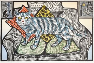 Richard Bawden (1936-) British. "Fizz", Linocut, Signed, inscribed and numbered 78/95 in pencil,