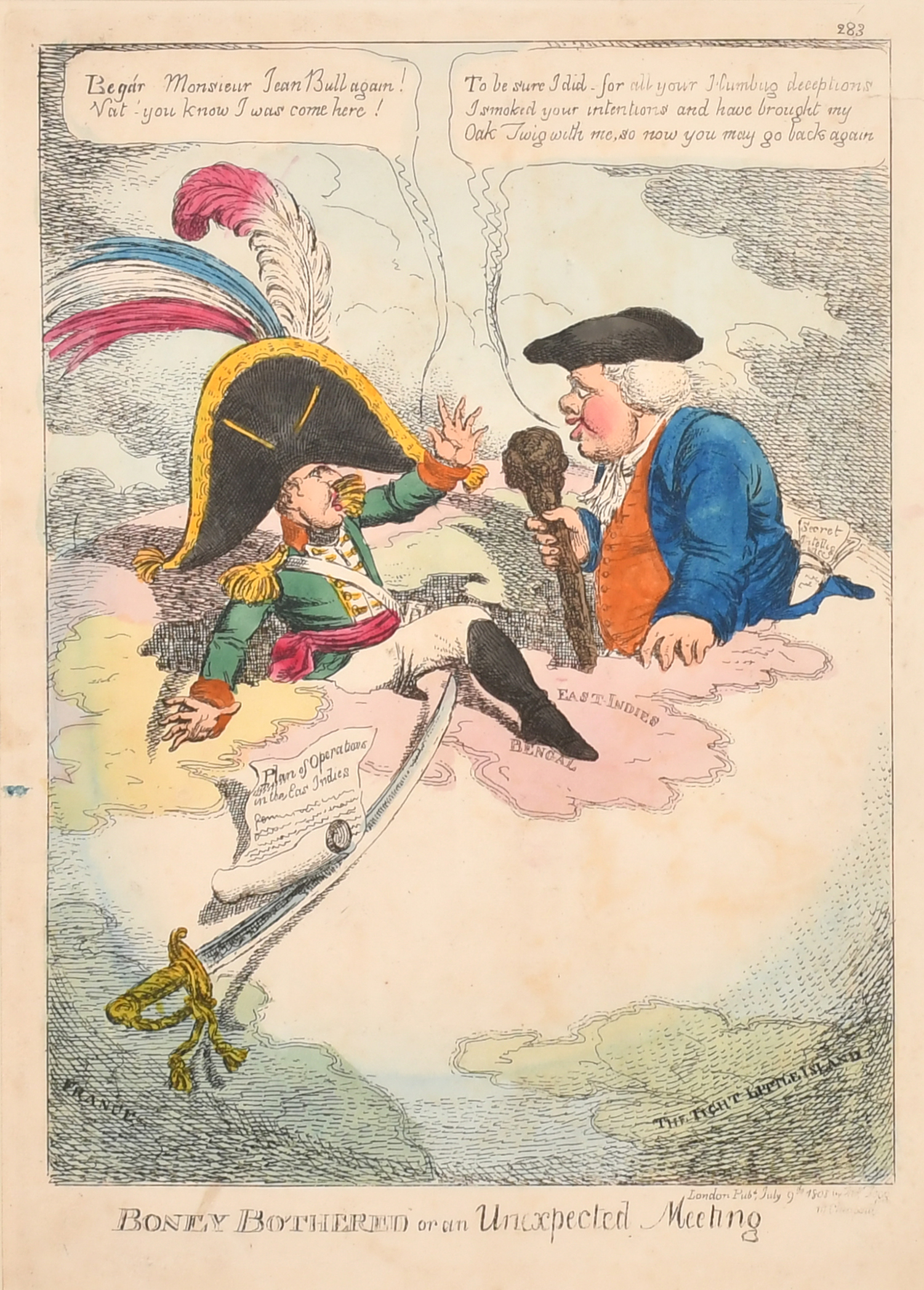 Charles Williams (act.1787-1830) British. "Boney Bothered or An Unexpected Meeting", Hand coloured