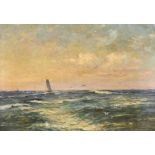 Circle of Nathaniel Hone (1831-1917) Irish. A Ship at Sea, Oil on canvas, Inscribed verso,