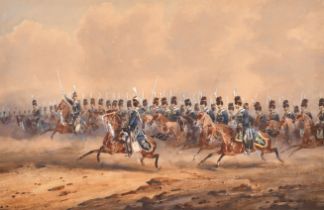 Orlando Norie (1832-1901) British. The 13th Hussars Charging, Watercolour, Signed, 12.75" x 19.