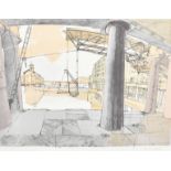 Richard Bawden (1936-) British. "St Katherine's Dock", Lithograph, Signed, unframed, 18" x 24" (45.7