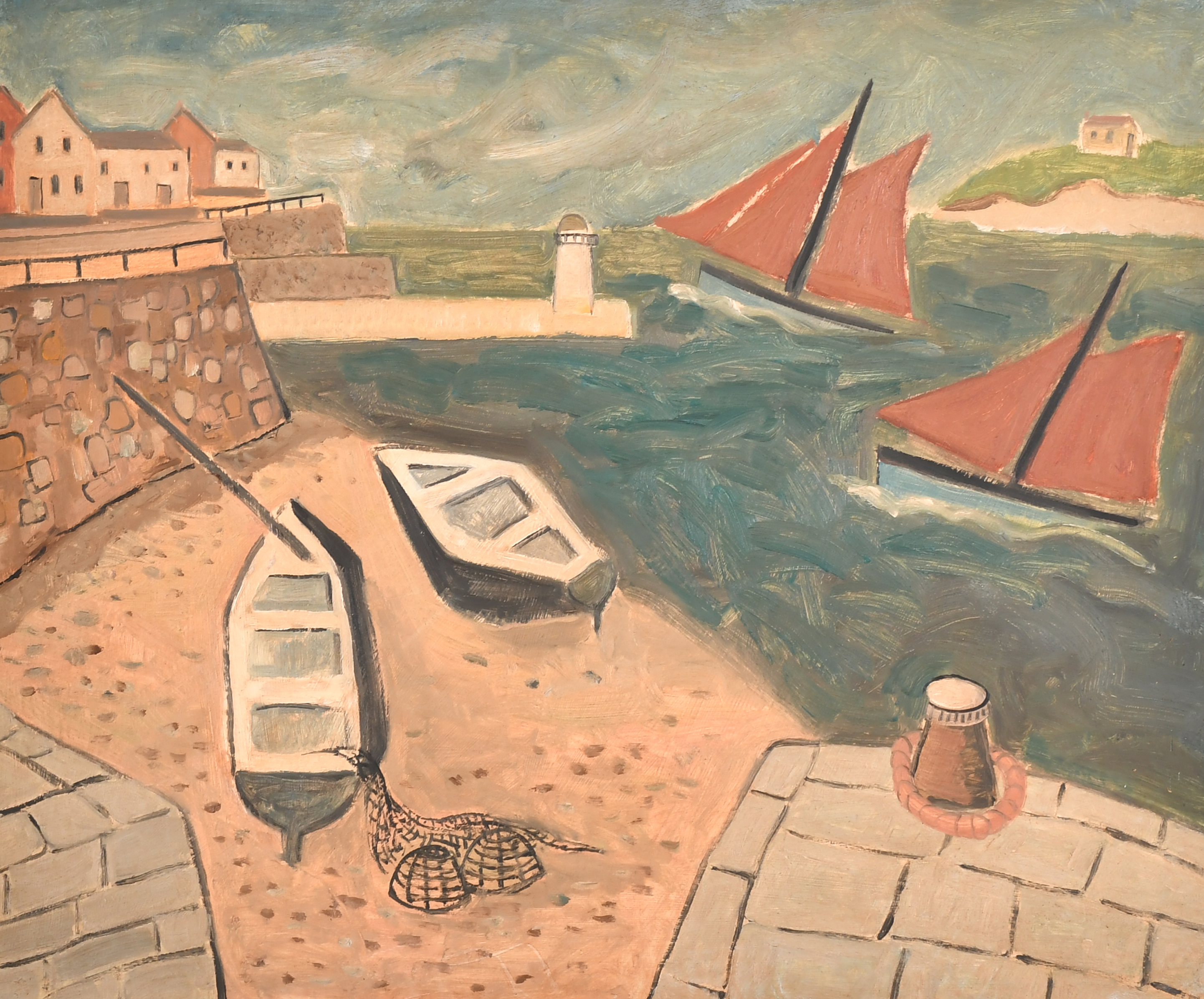20th Century English School. A Harbour Scene with Shipping, Oil on board, 20" x 24" (50.8 x 61cm)