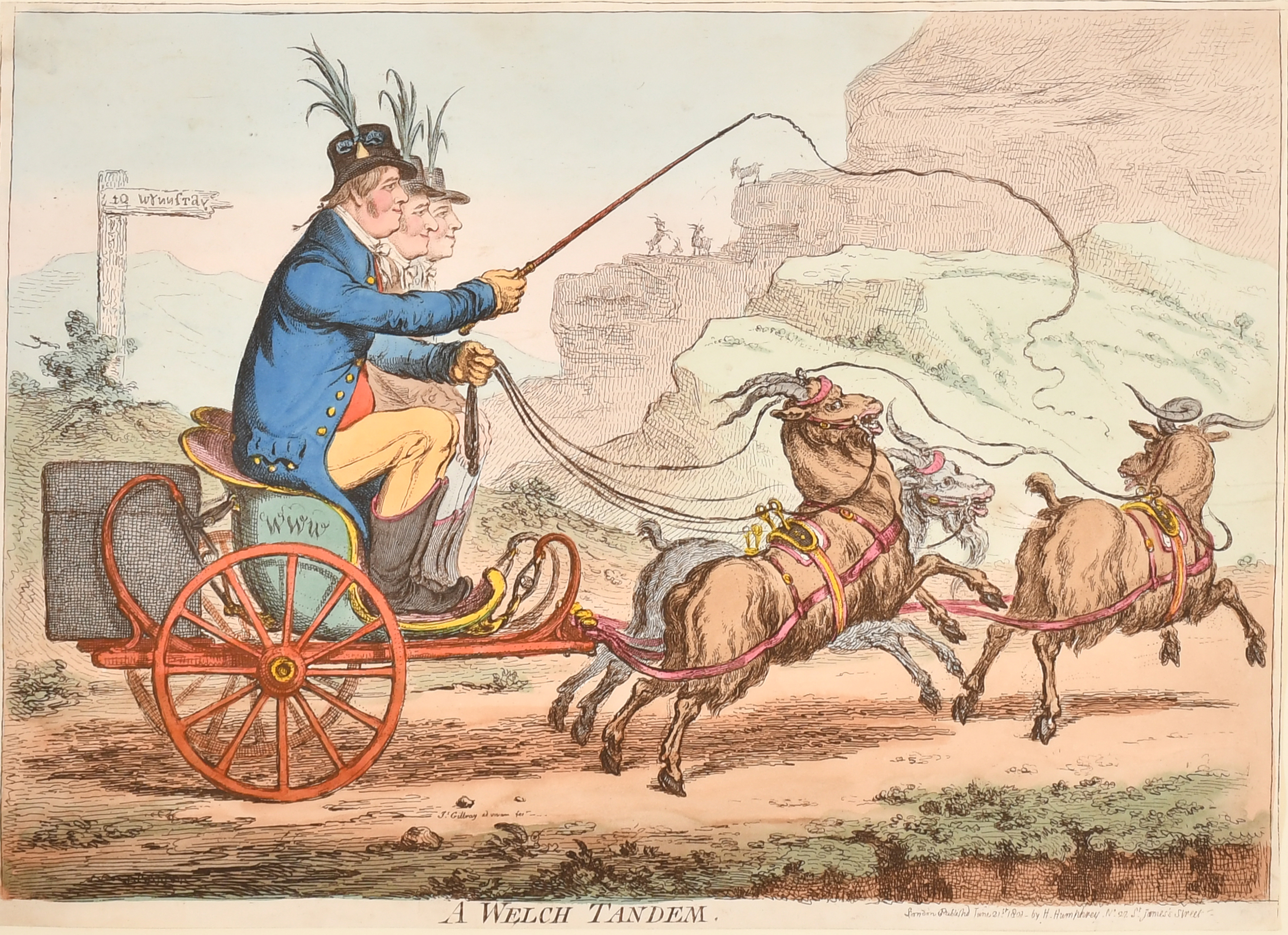 James Gillray (1757-1815) British. "A Welch Tandem", Etching published by H Humphrey, 9.75" x 14" (