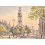 Francis Ives Naylor (1892-1982) British. "St Clement Danes, London", Watercolour and ink,