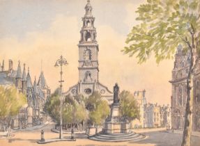 Francis Ives Naylor (1892-1982) British. "St Clement Danes, London", Watercolour and ink,