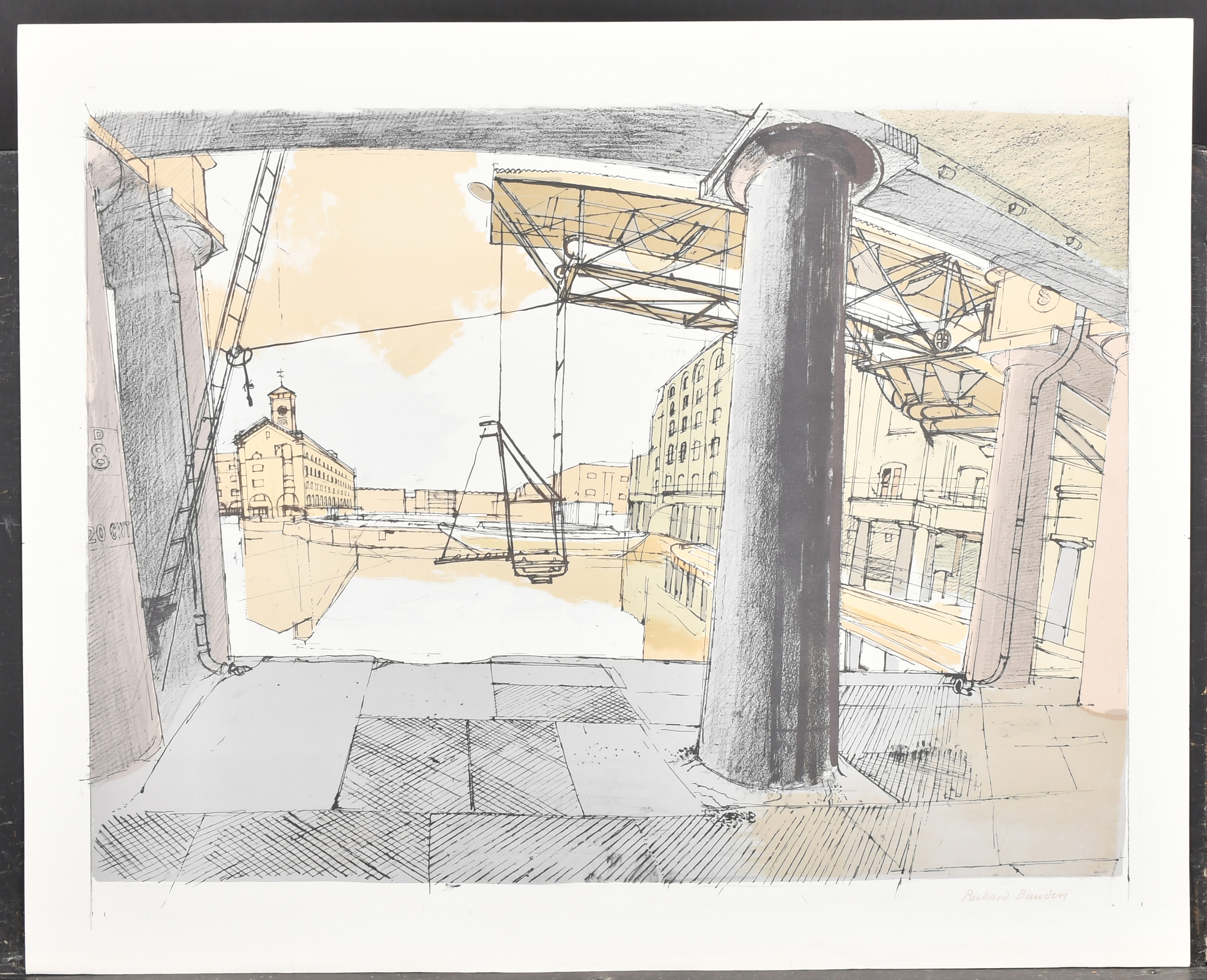 Richard Bawden (1936-) British. "St Katherine's Dock", Lithograph, Signed, unframed, 18" x 24" (45.7 - Image 2 of 4