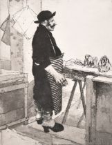 Wilfred Fairclough (1907-1996) British. "Mario, Venetian Fishmonger", Etching, Signed and dated 1966