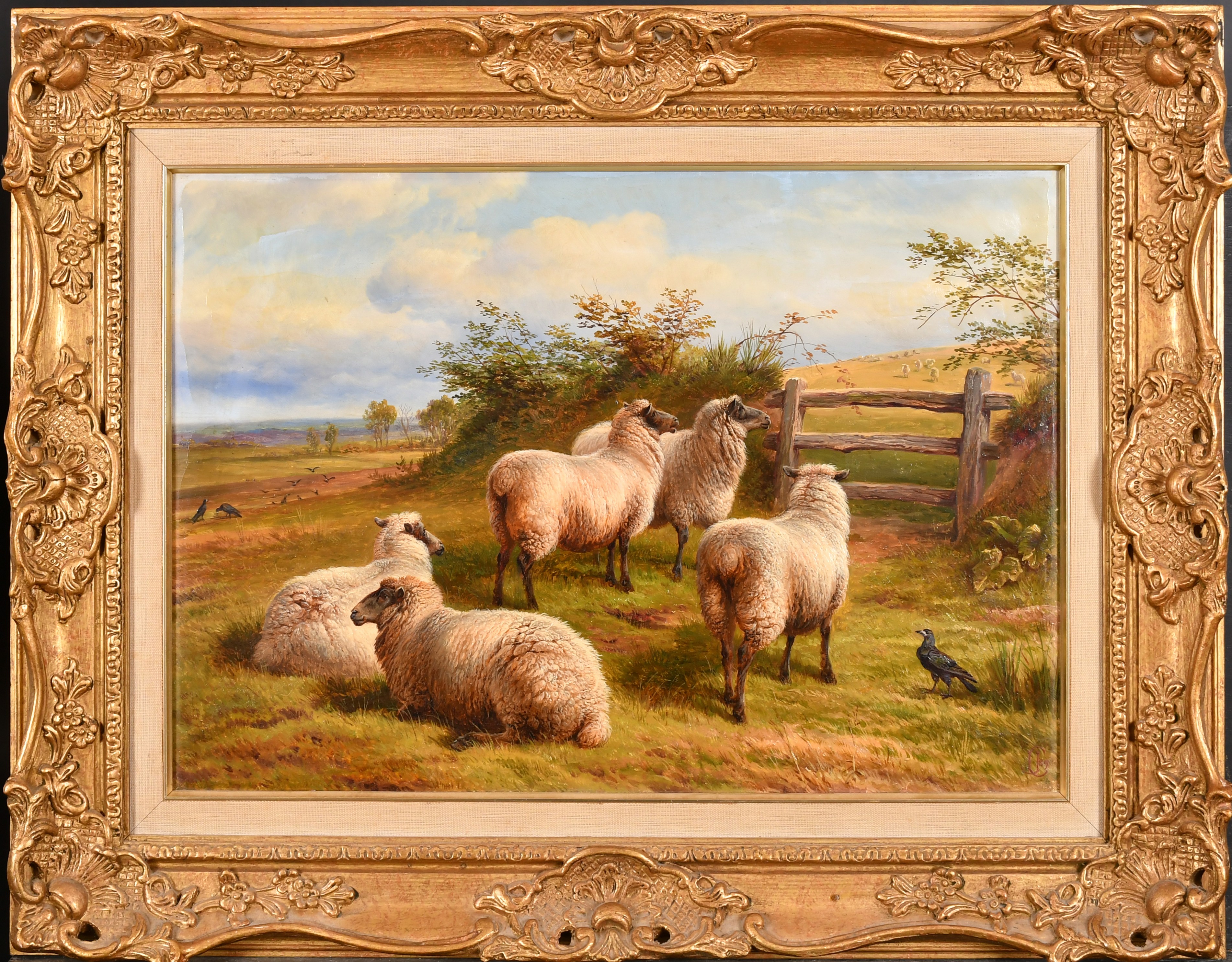 Charles Jones (1836-1892) British. Sheep by a Gate, Oil on canvas, Signed with initials and dated ' - Image 2 of 6