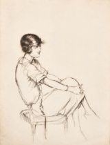 Lucy B Whiteham (20th Century) British. A Girl Seated on a Stool, Etching, Signed and dated '25 in