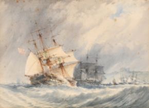 John Callow (1822-1878) British. Shipping in Heavy Waters, Watercolour, Signed and indistinctly