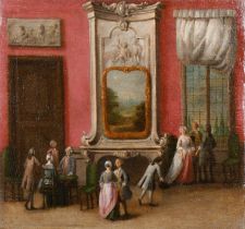 Circle of Pietro Longhi (1702-1785) Italian. A Pair of Interior Scenes with Elegant Figures, Oil