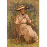Circle of Laura Knight (1877-1970) British. A Seated Lady in a Garden Chair, Oil on canvas, 16" x