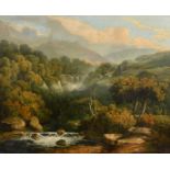 Circle of Julius Caeser Ibbetson (1759-1817) British. A Mountainous River Landscape, Oil on