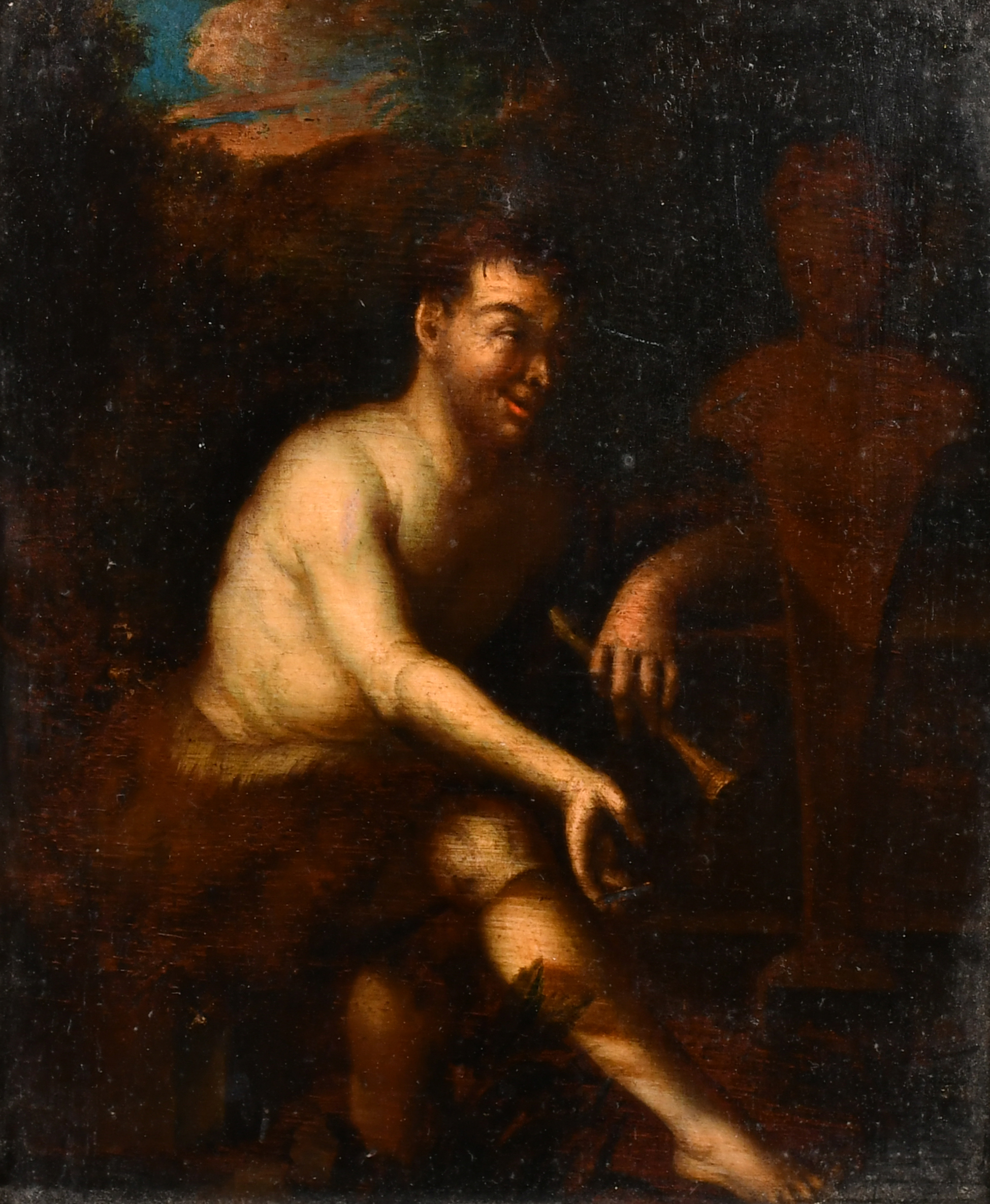 18th Century Dutch School. A Figure with a Flute, Oil on panel, 9.5" x 8" (24.1 x 20.3cm)