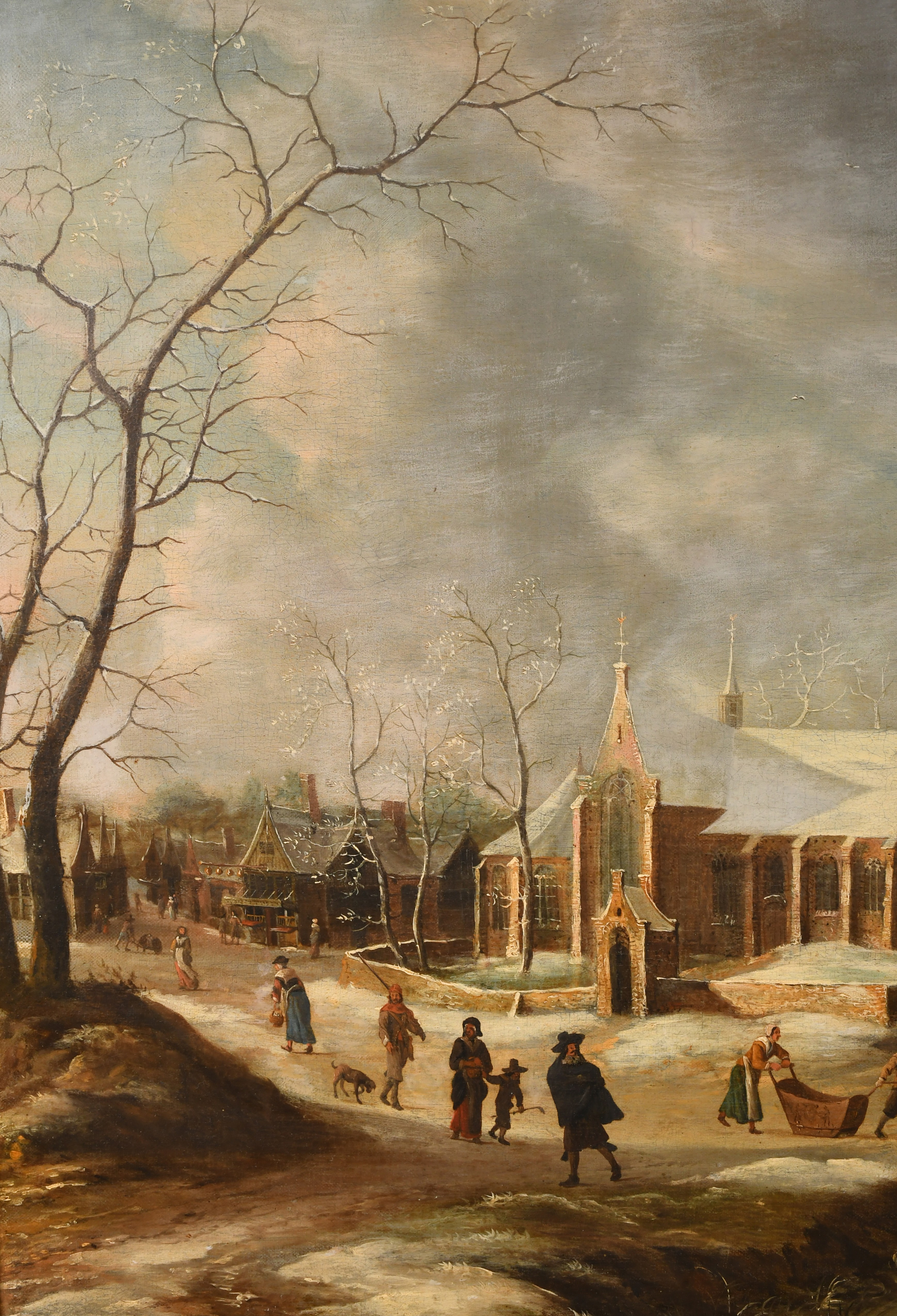 Manner of Abraham Beerstraaten (1643-1666) Dutch. A Winter Scene with Figures Skating, a church - Image 3 of 7