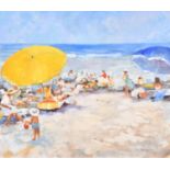 Ann Nosworthy (1927-2016) South African. A Beach Scene with Figures, Oil on canvas, Signed, 25.5"