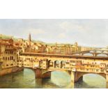 After Giuseppe Zocchi (20th Century) Italian. The Ponte Vecchio, Florence, Oil on canvas, 26" x