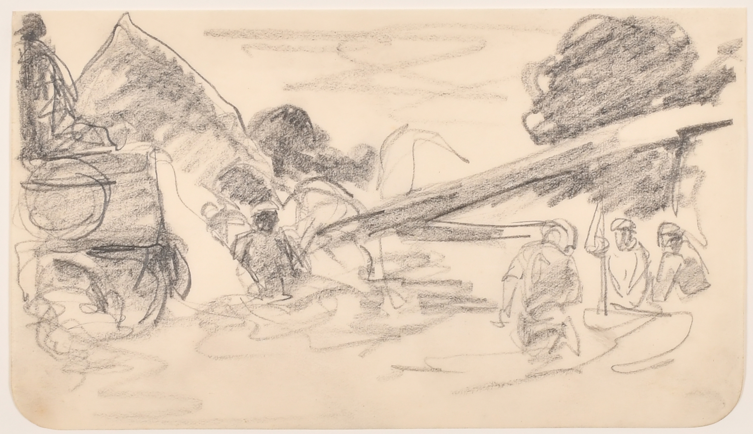 Harry Becker (1865-1928) British. "Building Ricks In The Yard I", Pencil from a sketchbook, - Image 2 of 5