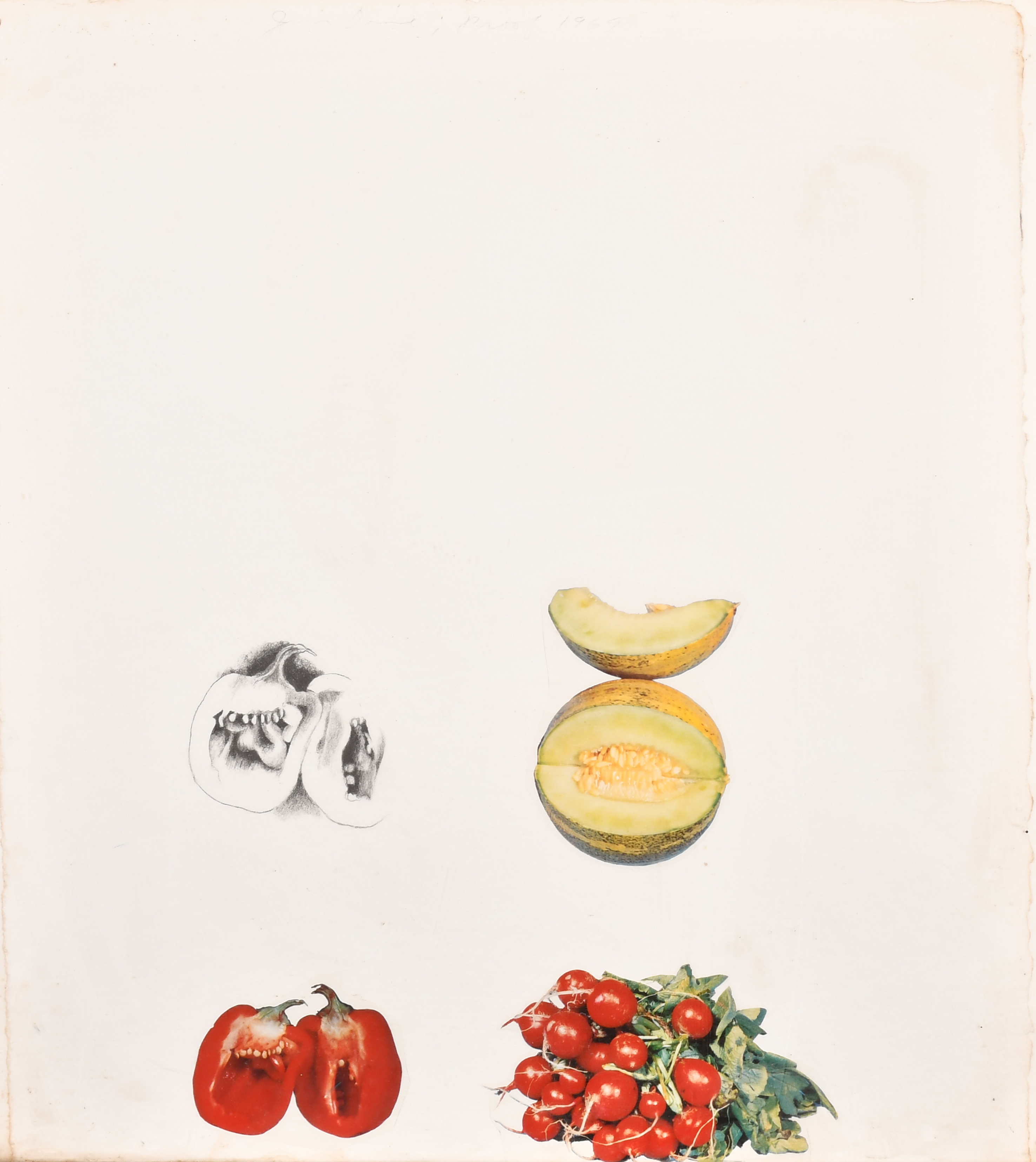 Jim Dine (1935-) American. "Vegetables 7", Lithograph and collage, Signed, inscribed 'proof' and