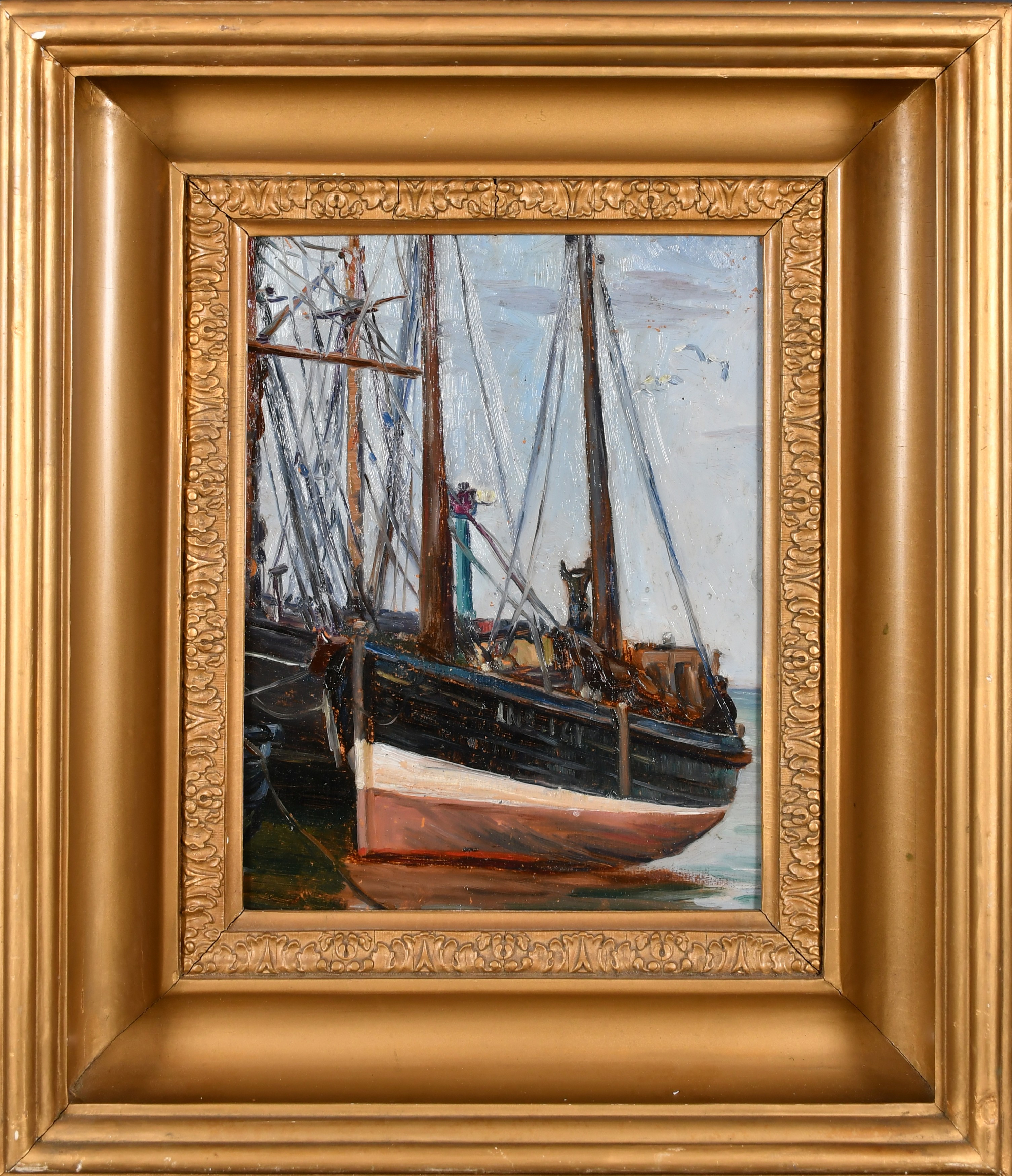 Early 20th Century English School. A Moored Boat, Oil on board, 13.5" x 10.25" (34.3 x 26cm) - Image 2 of 3