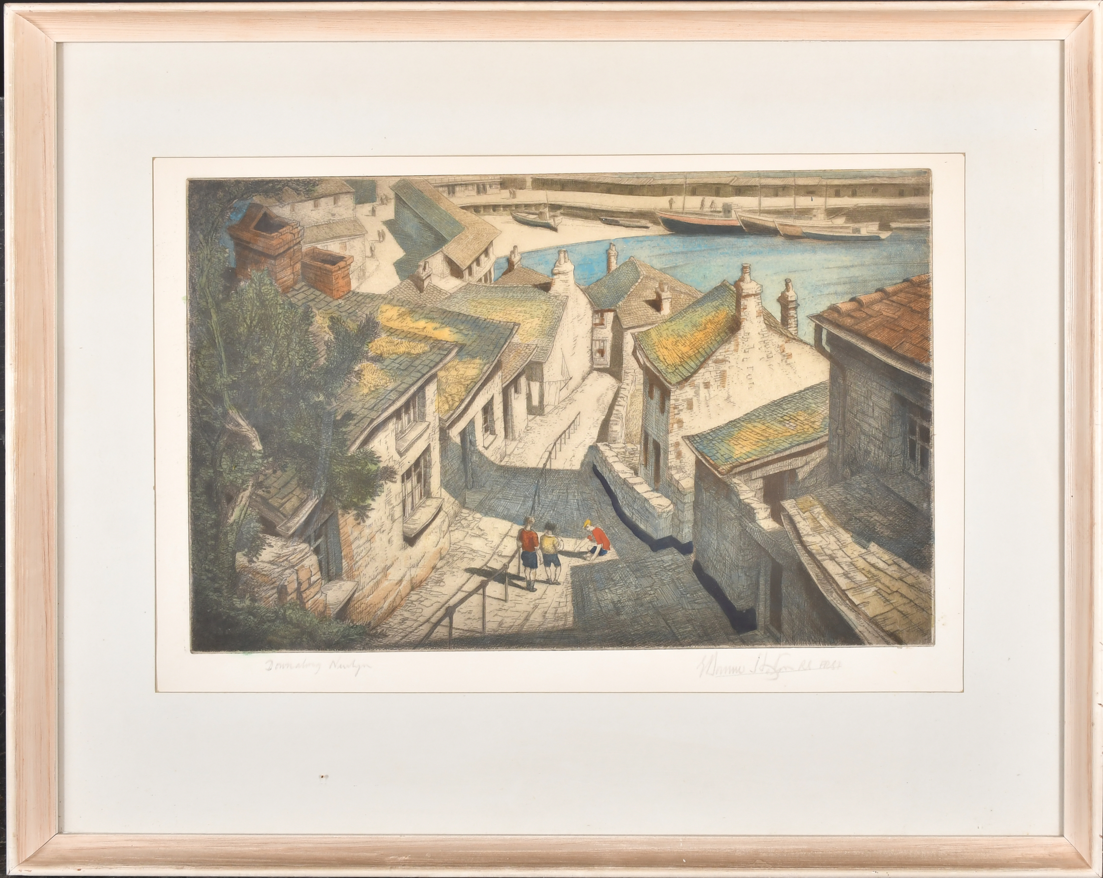 Edward Bouverie Hoyton (1900-1988) British. "Downalong Newlyn", Coloured etching, Signed and - Image 2 of 4