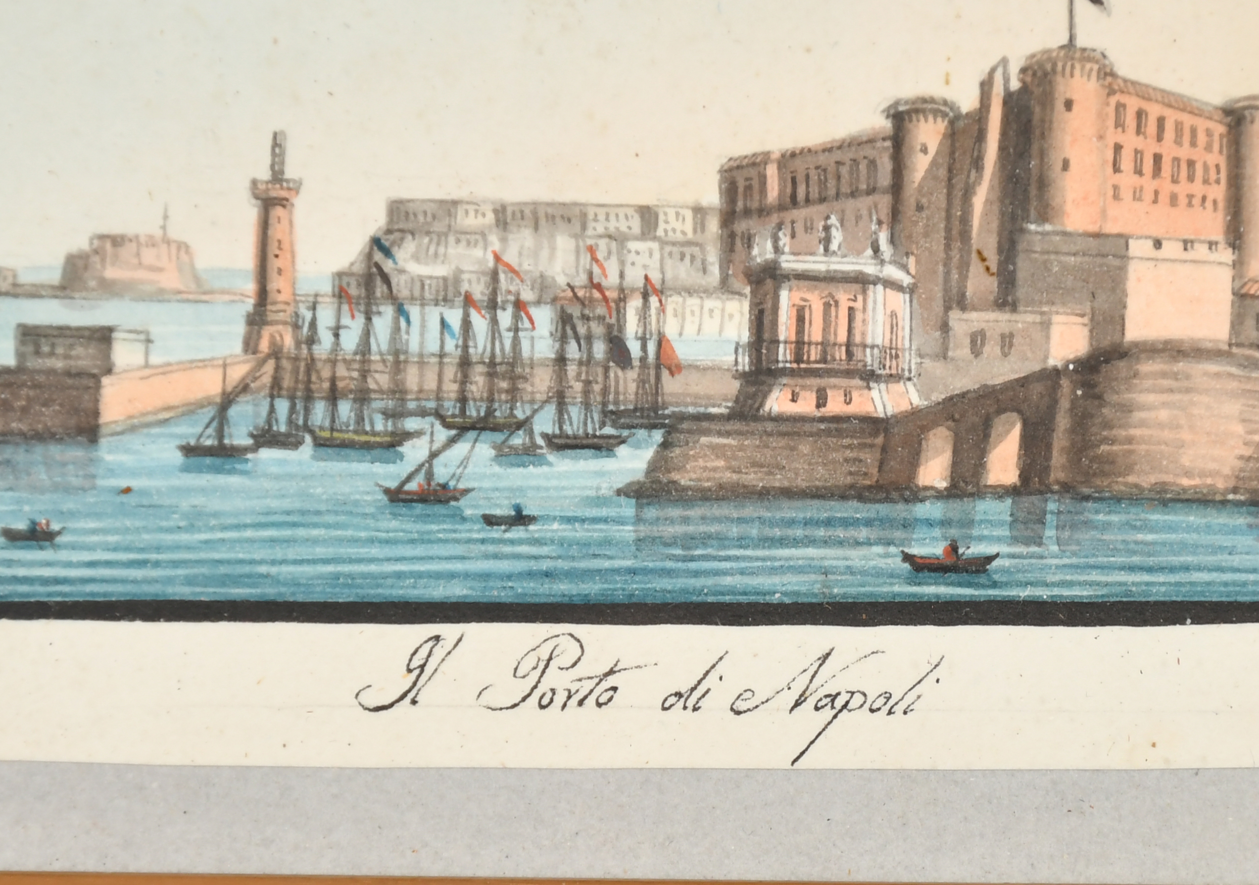 19th Century Italian School. "Il Porto di Napoli", Watercolour, Inscribed, 2.75" x 3.85" (7 x - Image 9 of 11